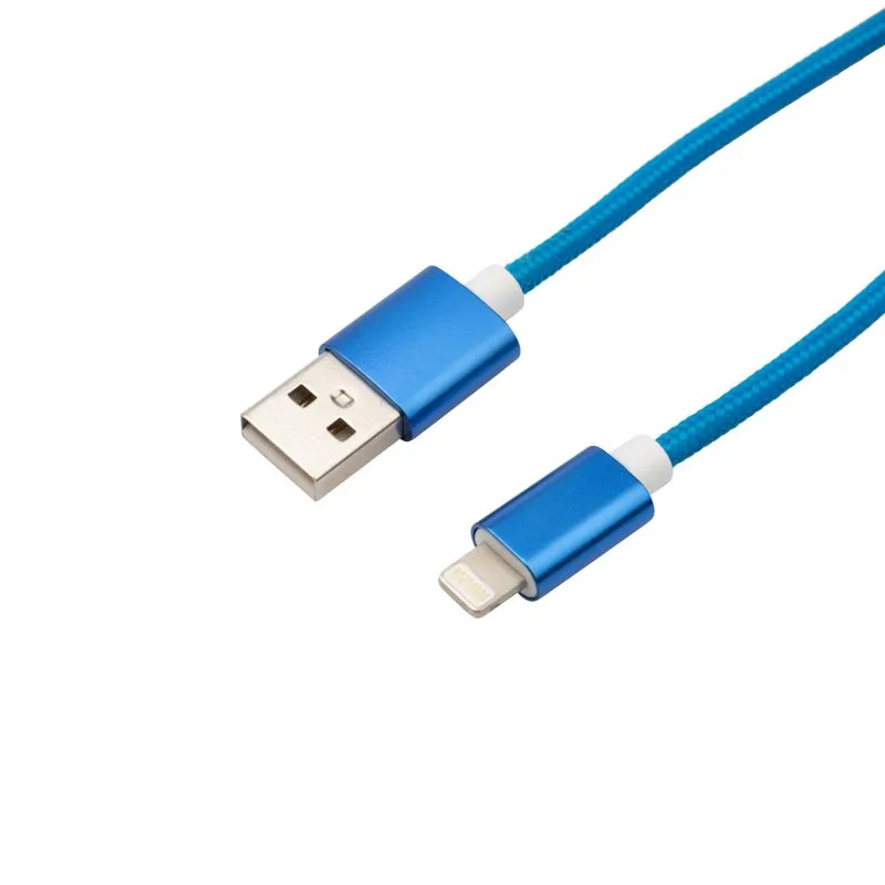 Кабель USB-A – Lightning для Apple, 2,4A 1м, в синей нейлоновой оплетке REXANT - Фото 2