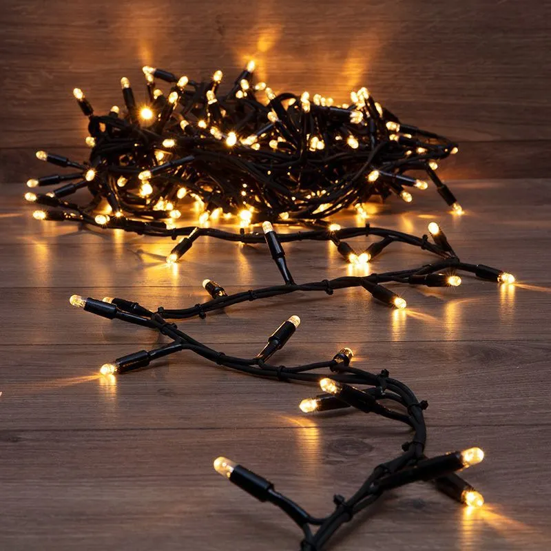 Гирлянда светодиодная Кластер 10м 200 LED ТЕПЛЫЙ БЕЛЫЙ черный каучук IP67 постоянное свечение 230В нужен блок 315-000 NEON-NIGHT 315-256