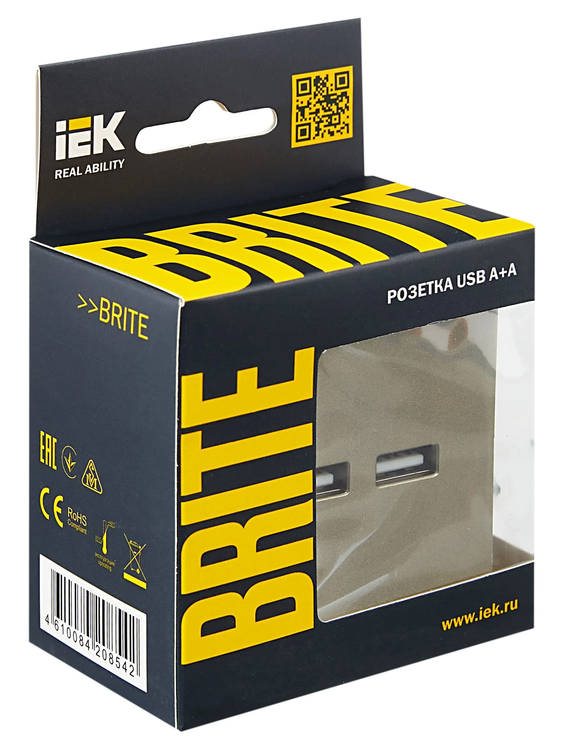 BRITE Розетка USB A+A 5В 3,1А РЮ10-1-БрШ шампань IEK - Фото 3