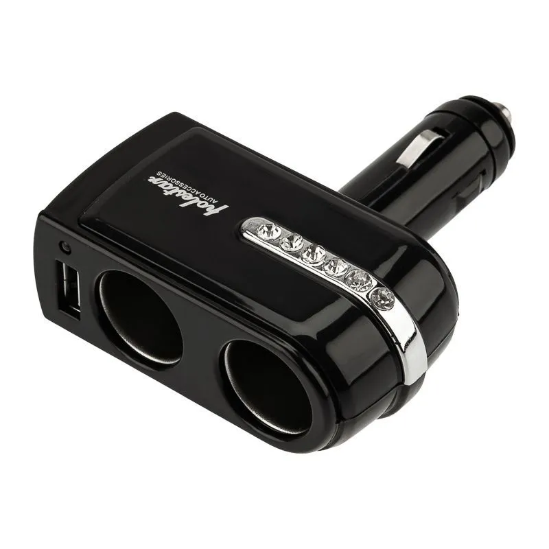 Разветвитель автоприкуривателя, 2 гнезда, 1хUSB (5В, 1000мА) REXANT 16-0238