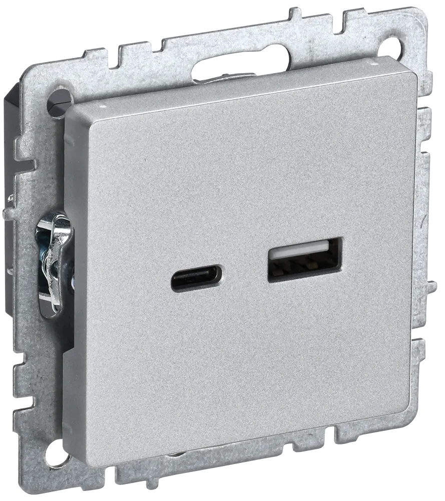 BRITE Розетка USB A+C 18Вт РЮ11-1-БрА алюминий IEK