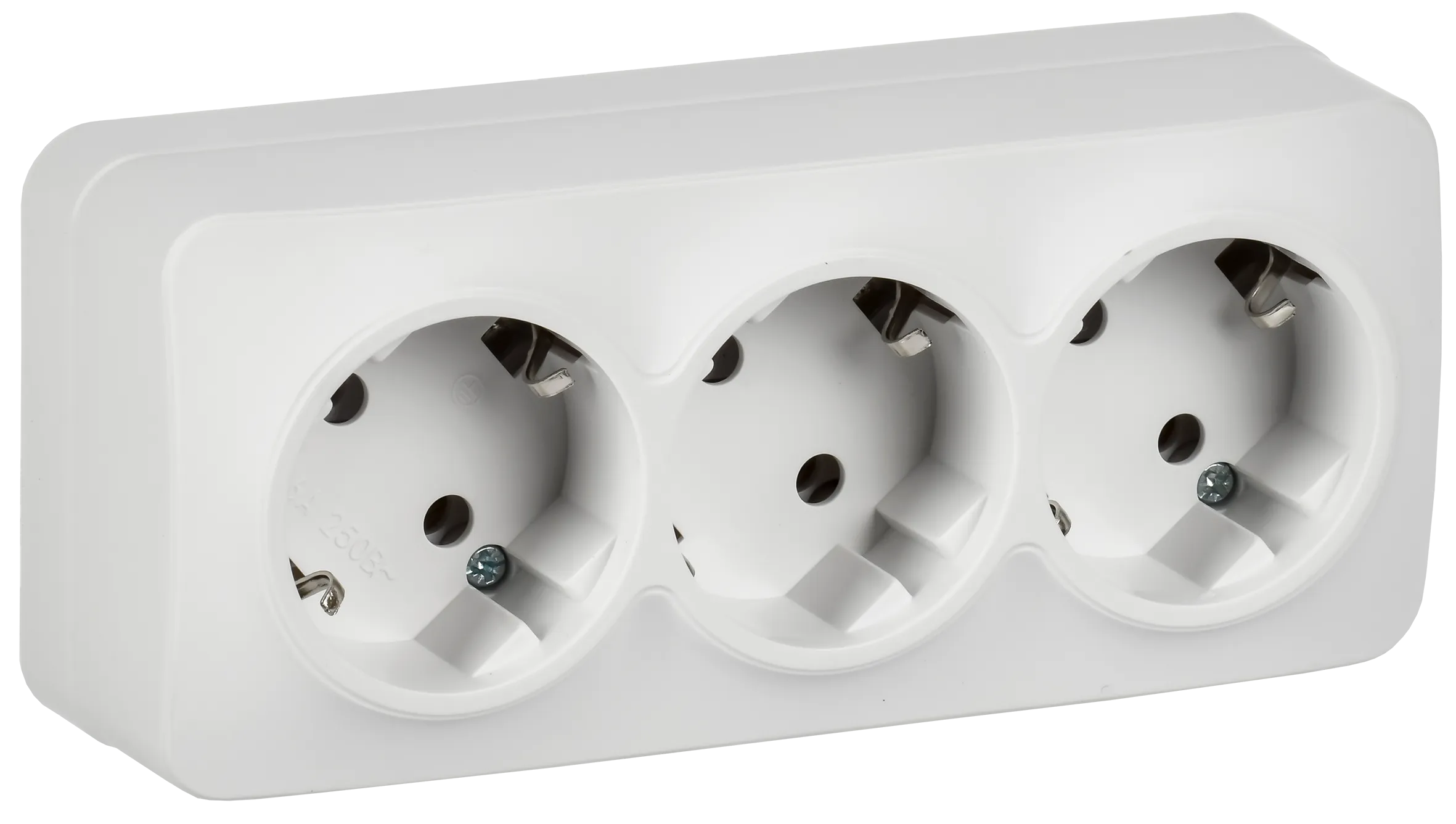 GLORY Розетка 3-местная для открытой установки с заземлением без защитных шторок 16А РС23-3-ХБм белый матовый IEK ERH31-K01M-16