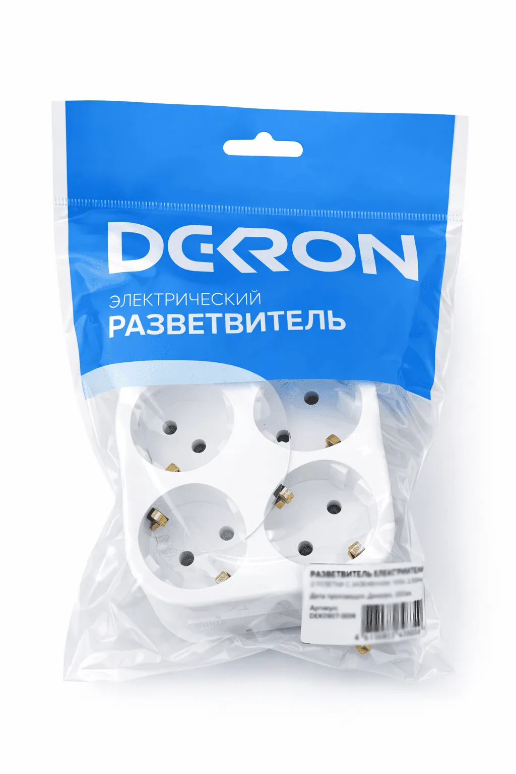 Разветвитель электрический 4 розетки с заземлением, 16А, белый DEKRON - Фото 5