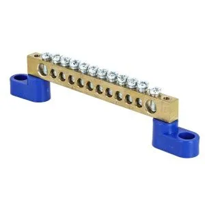 Шина "0" N (6x9мм) 12 отв. латунь 2 синих угловых изолятора розн. стикер EKF 