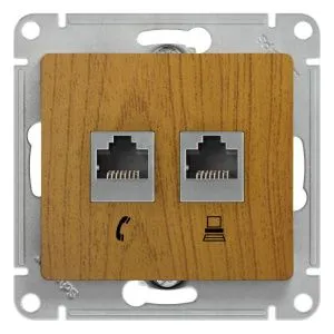 Розетка компьютерная + телефонная 2-м СП Glossa RJ45 + RJ11 кат.5E механизм дерево дуб SE GSL000585 288570