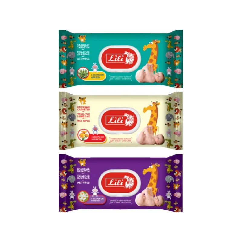 Салфетки влажные 100 шт. «Lili» для детей с экстрактом алоэ вера с клапаном