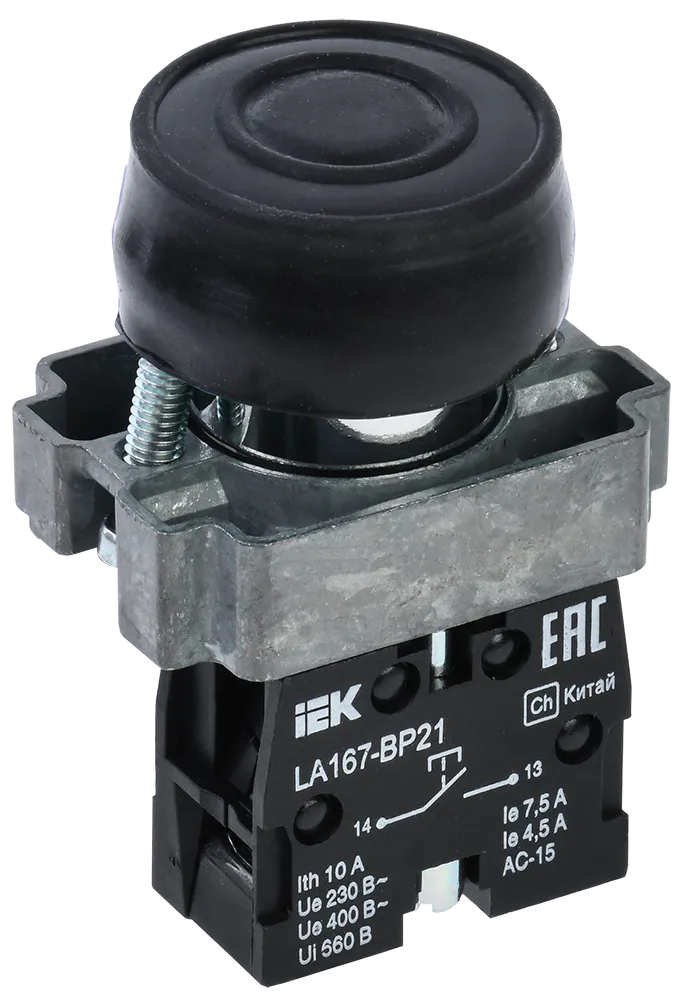 Кнопка управления LA167-BP21 d=22мм 1з черная IEK
