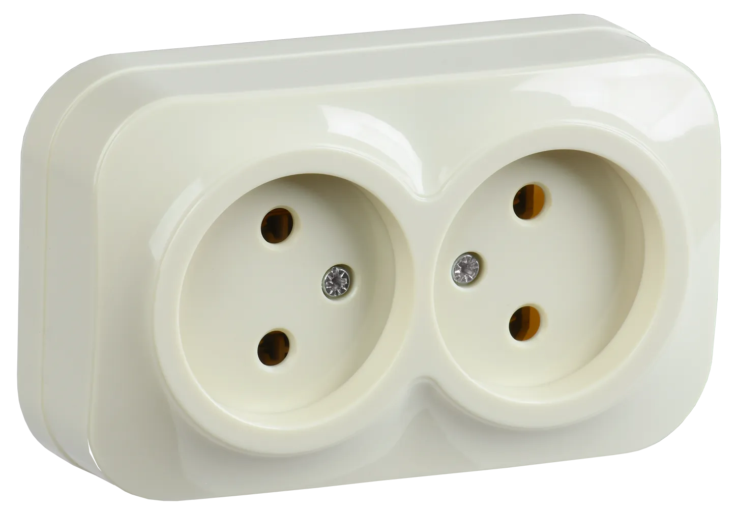GLORY Розетка 2-местная для открытой установки без заземления без защитных шторок 10А РС22-2-ХК кремовый IEK ERH20-K33-10
