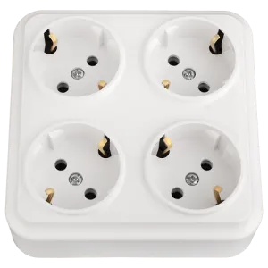 Розетка штепсельная четырехместная для открытой установки с заземляющим контактом квадратная РА16-01 11281BY