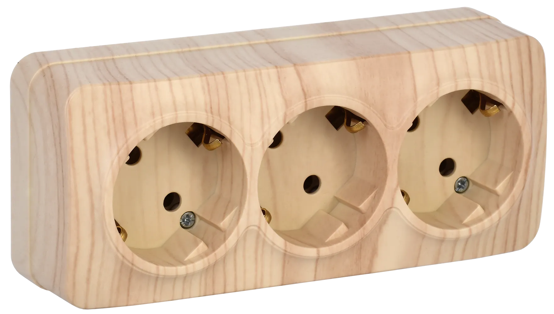 GLORY Розетка 3-местная для открытой установки с заземлением без защитных шторок 16А РС23-3-ХС сосна IEK