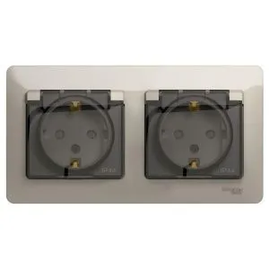 Розетка 2-м СП 2мод. Glossa 16А IP44 с заземл. защ. шторки в сборе молоч. SE GSL000947 485849