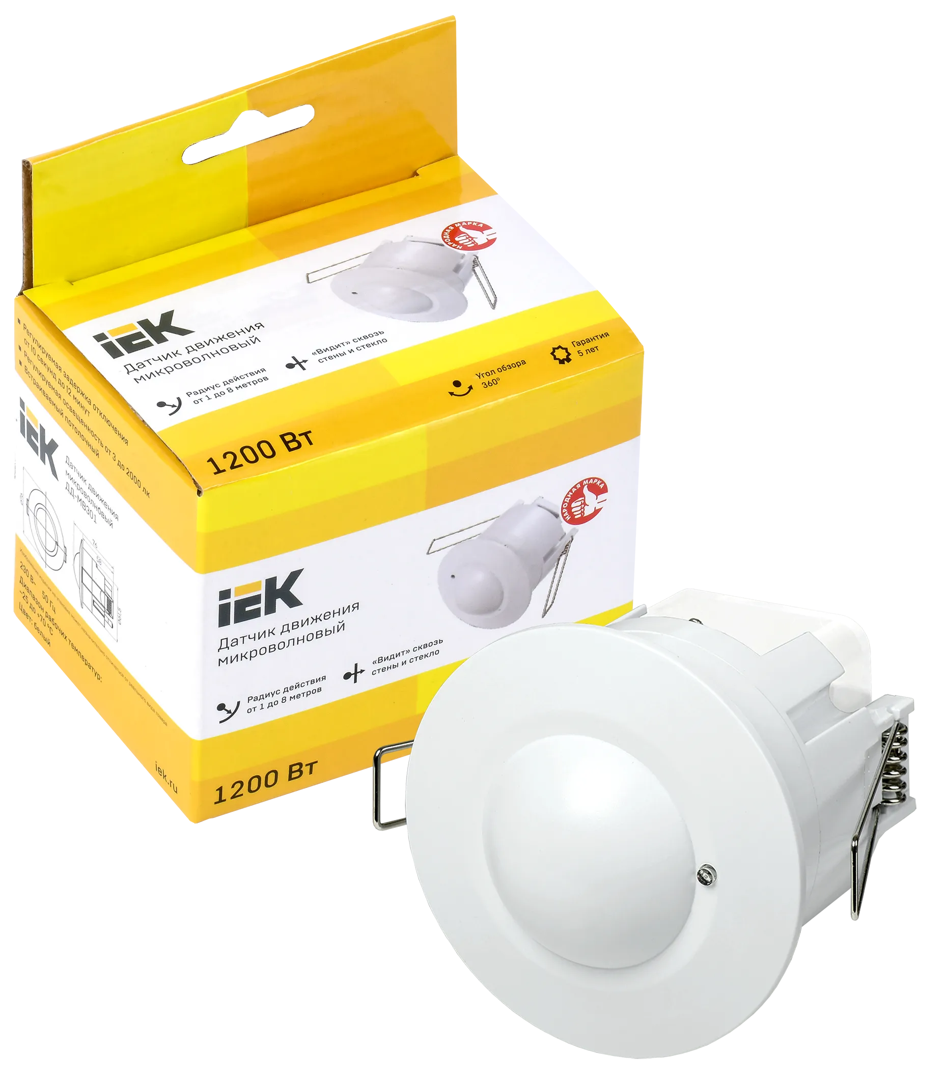 Датчик движения ДД-МВ301 1200Вт 360град 8м IP20 белый IEK - Фото 3