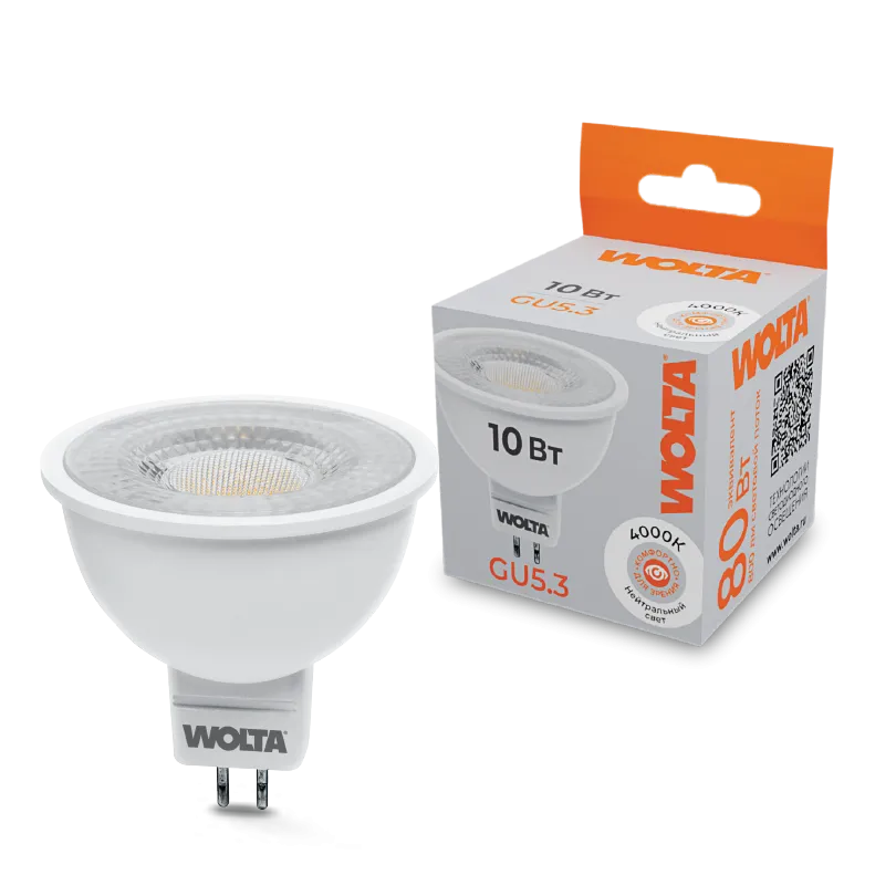 Светодиодная лампа WOLTA WSTD-MR16-220V10W4KGU5.3-L 10Вт 4000K GU5.3 с линзой WSTD-MR16-220V10W4KGU5.3-L