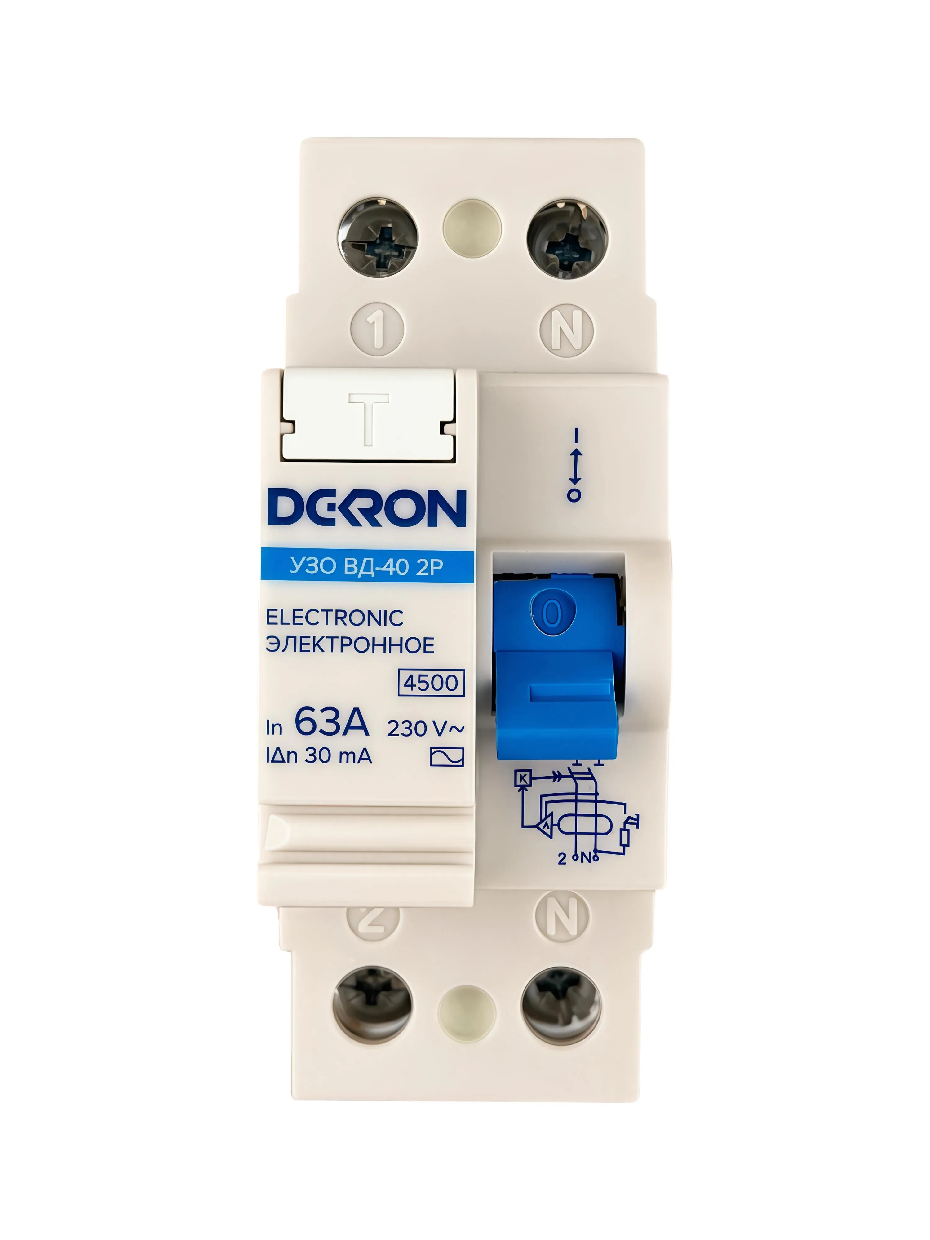 Устройства защитного отключения УЗО ВД-40 2P 63А/30мА тип АС 4.5кА rcd40-2-63-30AC-dek