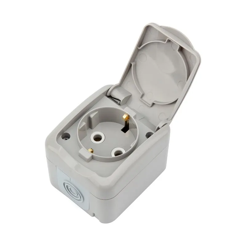 Розетка одноместная Mini OG IP54, с заземлением, о/у, серая KRANZ - Фото 2