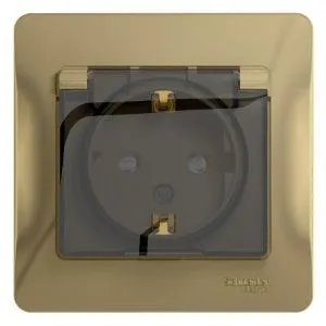 Розетка 1-м СП Glossa 16А IP44 с заземл. защ. шторки с крышкой в сборе титан SE GSL000448 1063795