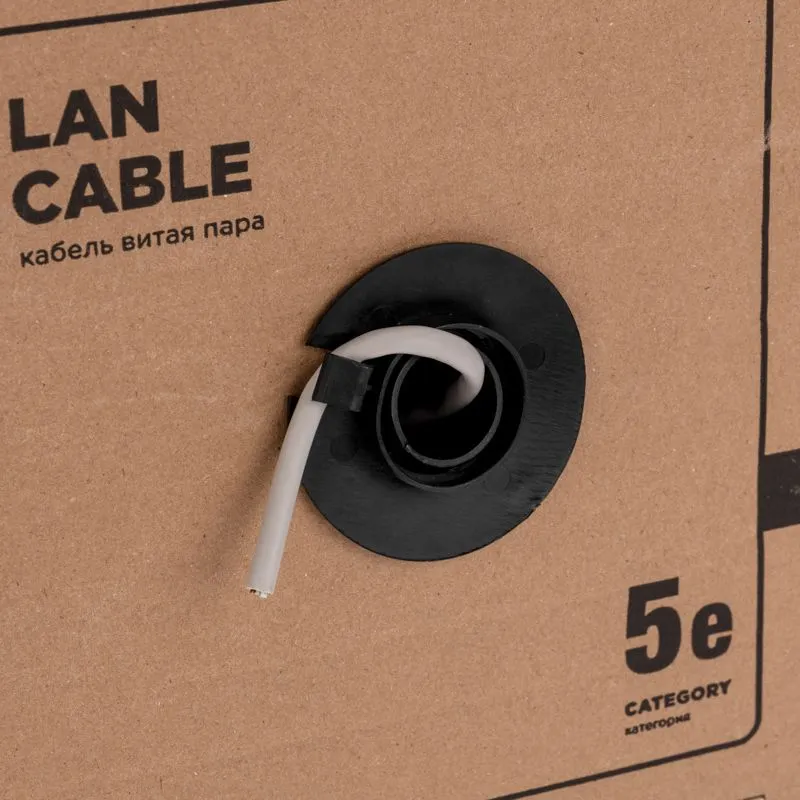 Кабель витая пара U/UTP, CAT 5e, PVC, 4PR, 24AWG, INDOOR, SOLID, серый, 305м, РФ REXANT - Фото 4