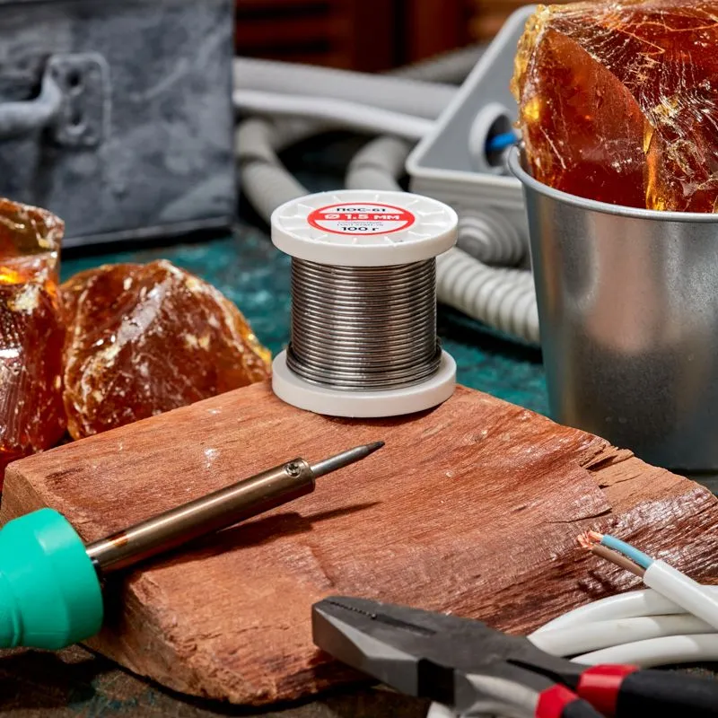 Припой с канифолью ПОС-61, 100г, Ø1,5мм, (олово 61%, свинец 39%), катушка REXANT - Фото 2