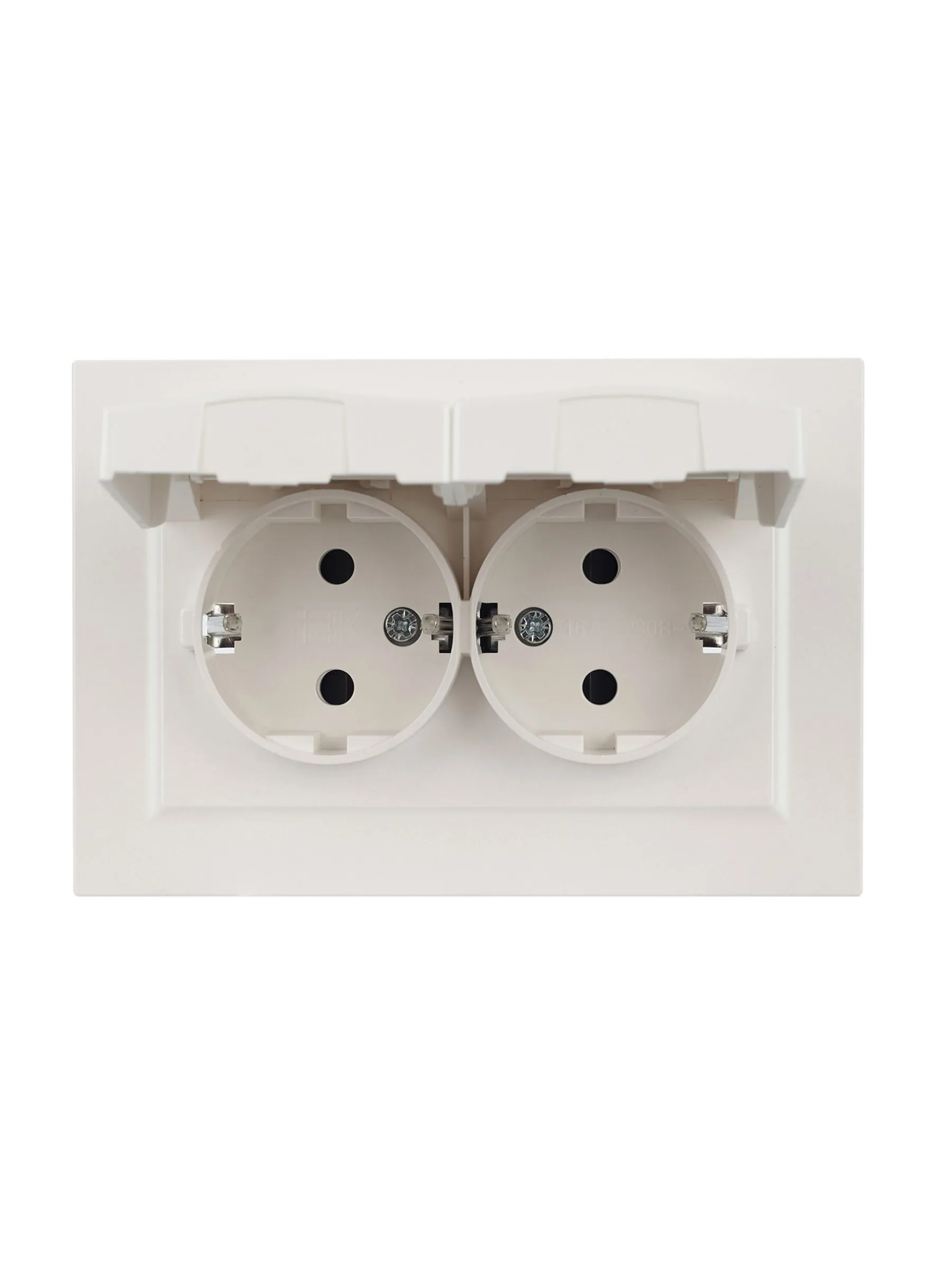 BRITE Розетка 2-местная с заземлением с защитными шторками и крышкой 16А в сборе IP44 РСбш12-3-44-БрЖ жемчуг IEK - Фото 6