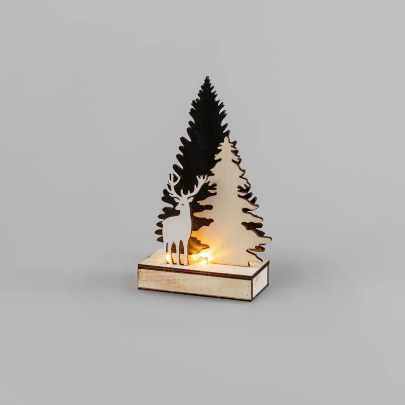 Деревянная фигурка с подсветкой Елочка с оленем 12x6x21,5 см 504-002