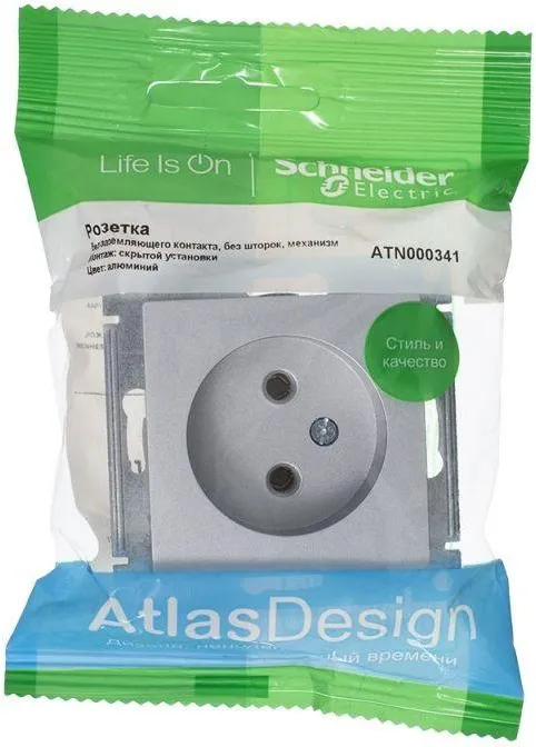 Розетка 1-м СП AtlasDesign 16А IP20 без заземл. без защ. шторок механизм алюм. SE ATN000341 - Фото 2