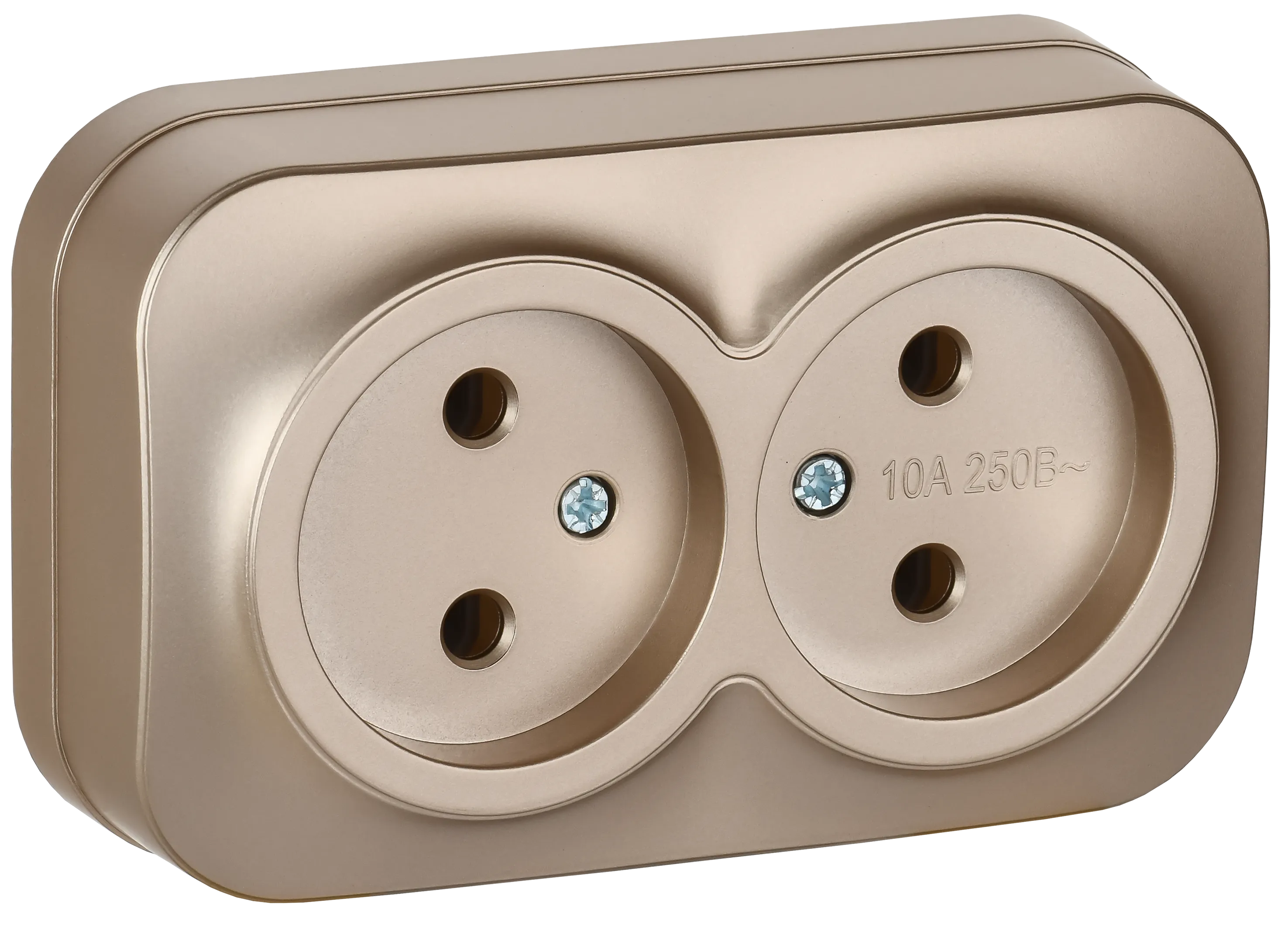 GLORY Розетка 2-местная для открытой установки без заземления без защитных шторок 10А РС22-2-ХШм шампань матовый IEK