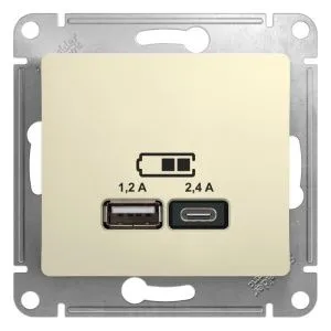 Розетка USB Glossa тип A+C 5В/2.4А 2х5В/1.2А механизм беж. SE GSL000239 1340087