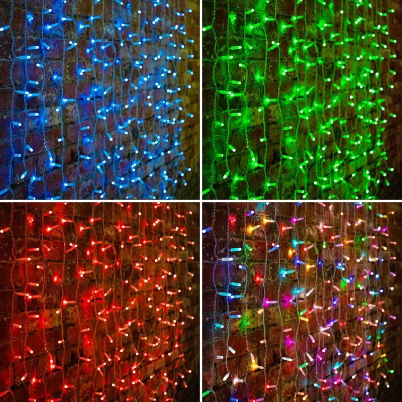 Гирлянда Светодиодный дождь 2х3 м, прозрачный провод, 230 В, диоды RGB, 600 LED-свечение с динамикой 245-319