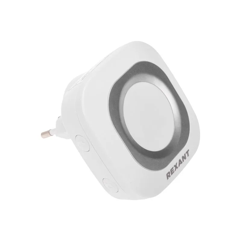 Беспроводной дверной звонок в розетку c цифровым кодированием мигающий 36 мелодий 150м IP44 (белый/серый) REXANT - Фото 4