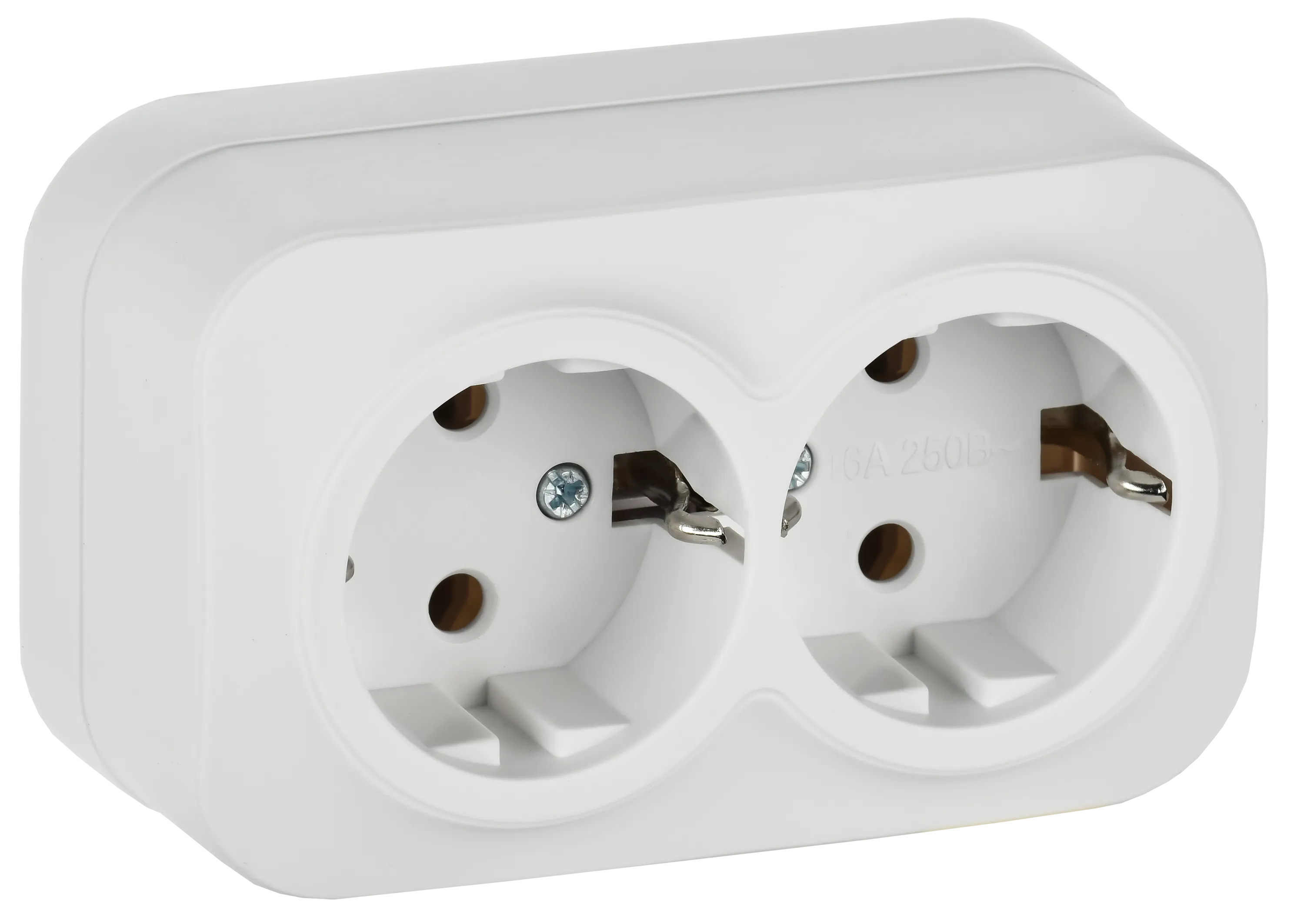 GLORY Розетка 2-местная для открытой установки с заземлением без защитных шторок 16А РС22-3-ХБм белый матовый IEK