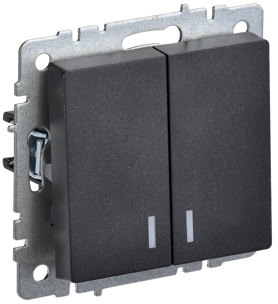 BRITE Выключатель 2-клавишный с индикацией 10А ВС10-2-1-БрЧ черный IEK