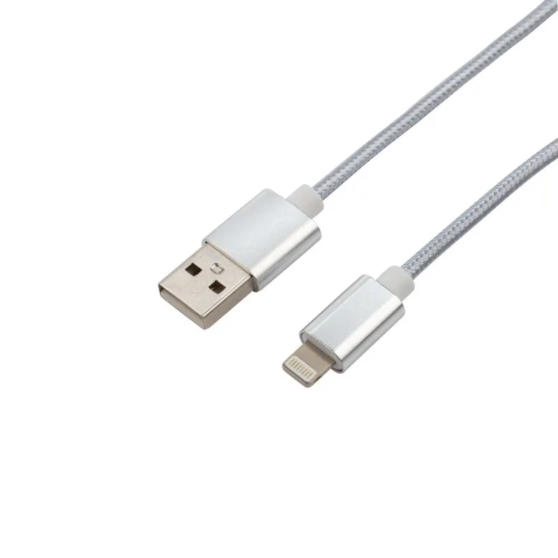 Кабель USB-A – Lightning для Apple, 2,4А, 1м, в серебристой нейлоновой оплетке REXANT - Фото 3