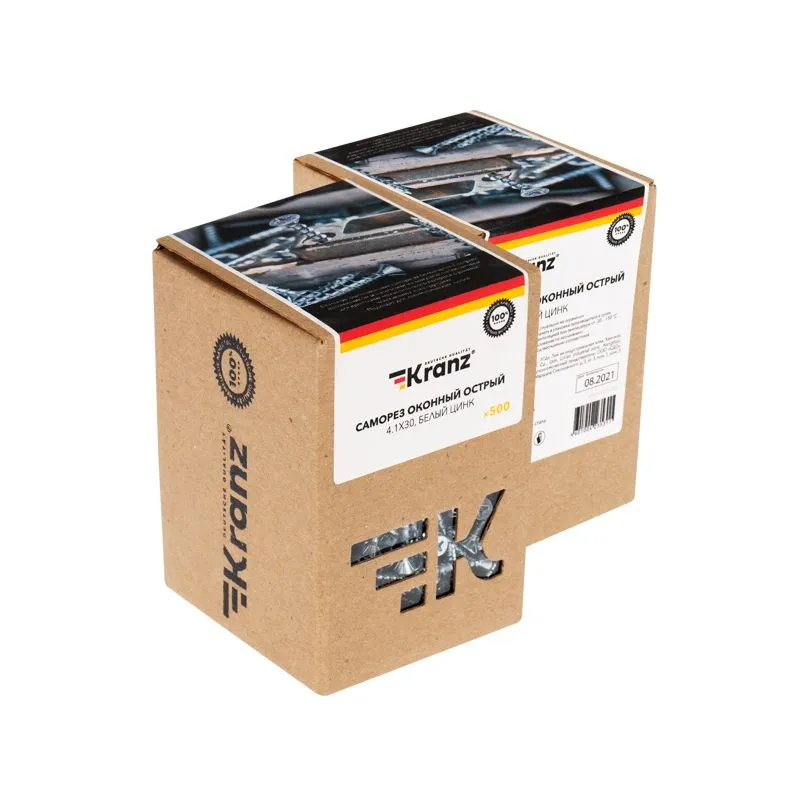 Саморез оконный KRANZ острый, 4.1х30, белый цинк, короб (500 шт./уп.) - Фото 2
