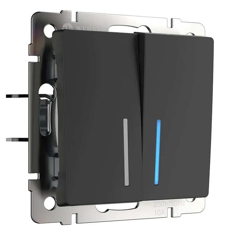 Выключатель двухклавишный с подсветкой (черный матовый) Werkel