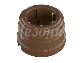 Розетка ретро пластиковая, двухполюсная, с заземляющим контактом, IP20, цвет - какао, УСАДЬБА, ТМ "М