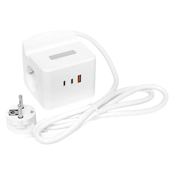 Удлинитель "Куб" 2 гнезда USB + 2Type C с быстрой зарядкой, подставкой под телефон и ночником 1,3 метра 1мм2 - Фото 3