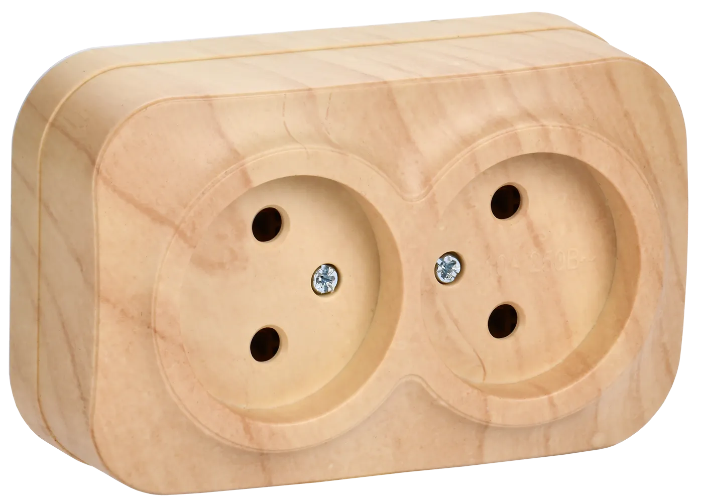 GLORY Розетка 2-местная для открытой установки без заземления без защитных шторок 10А РС22-2-ХС сосна IEK ERH20-K34-10