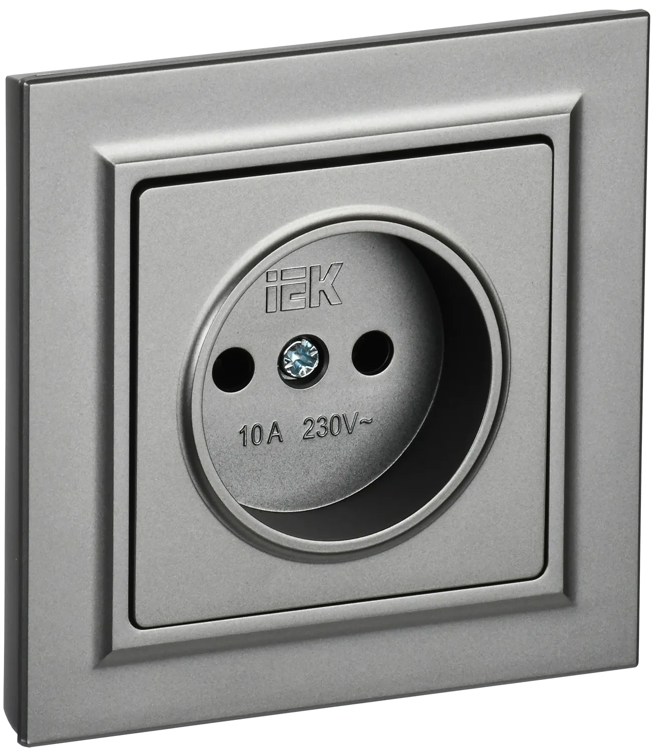 BRITE Розетка 1-местная без заземления без защитных шторок 10А в сб. РСР10-1-0-БрС сталь IEK BR-R10-10-K46-F