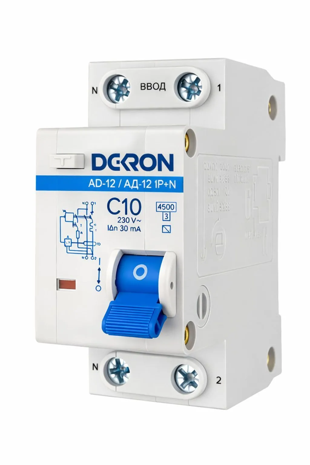 Автоматический выключатель дифференциального тока АД12 1P+N С10A АС30мА 4.5KA