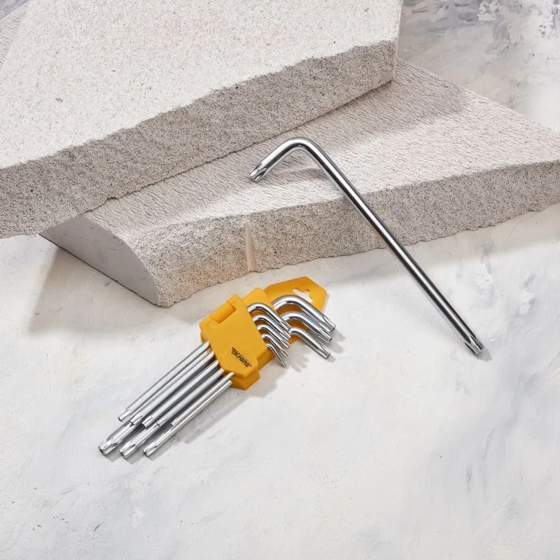 Набор ключей имбусовых Tamper-Torx KRANZ 9 шт., ТТ10-ТТ50, закаленные, удлиненные, никель - Фото 2