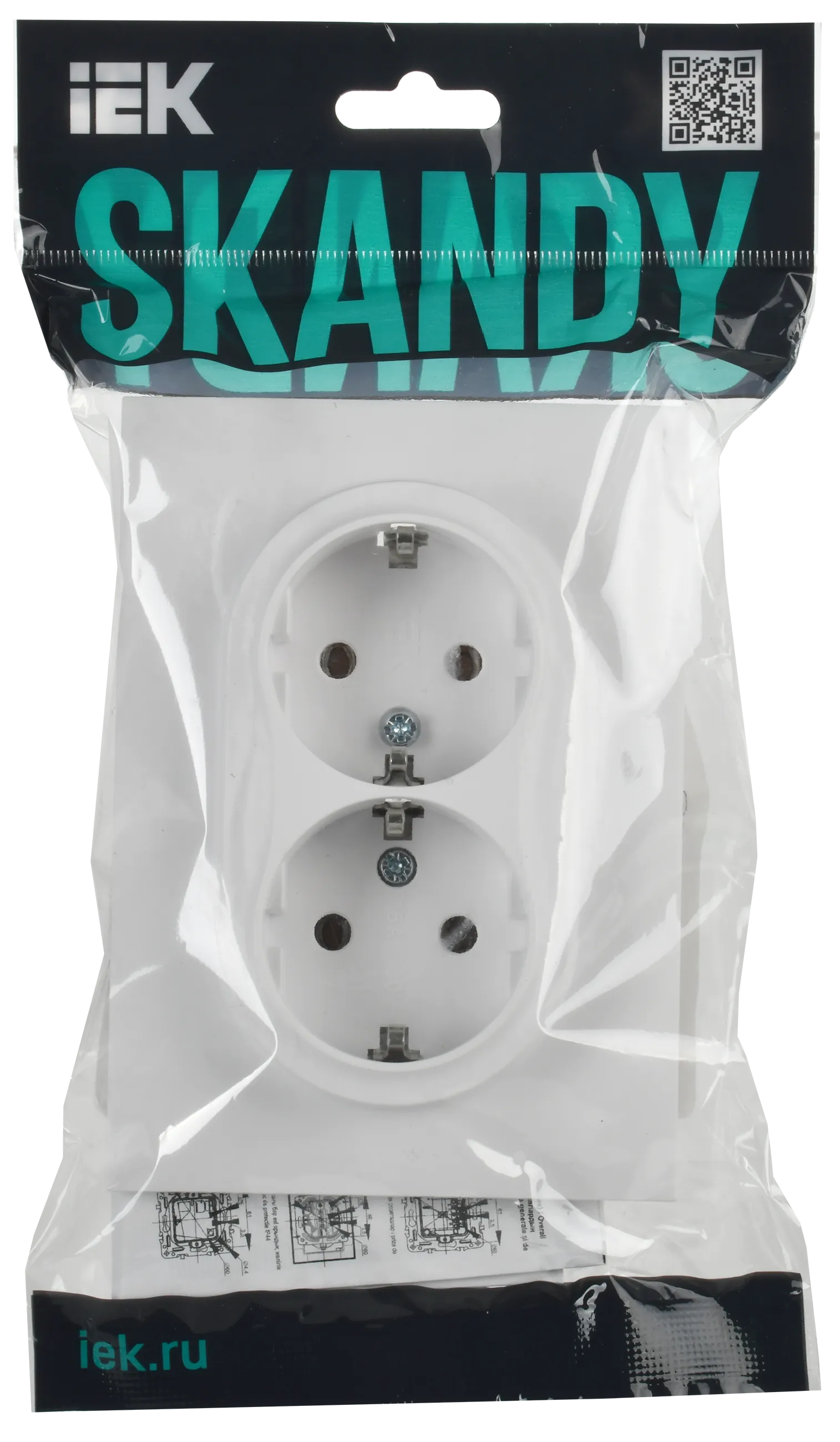 SKANDY Розетка 2-местная с заземлением без защитных шторок 16А в сборе SK-R08W арктический белый IEK - Фото 2
