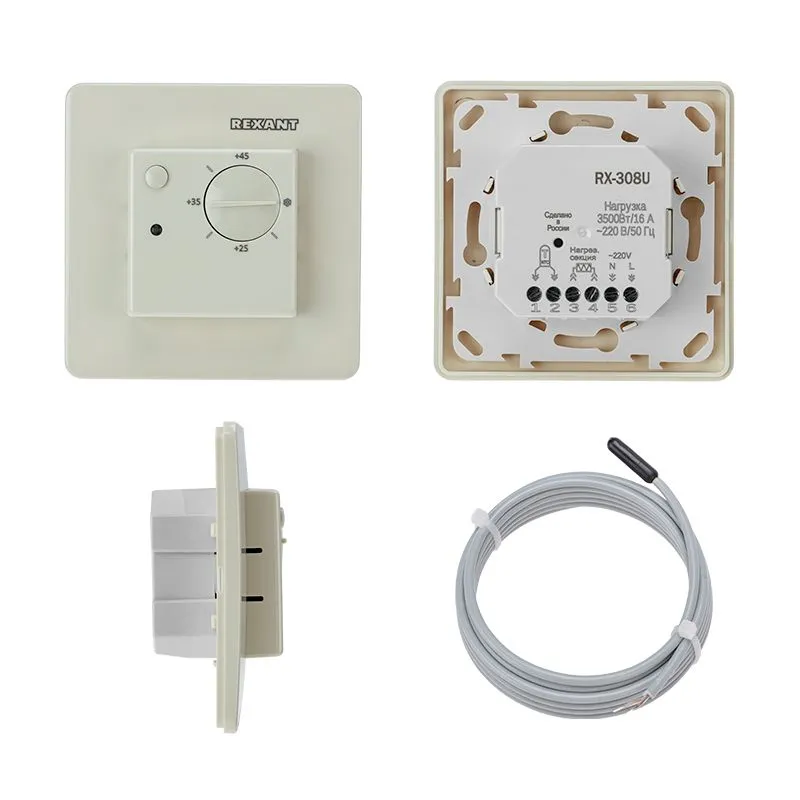 Терморегулятор механический RX-308U бежевый (совместим с Schneider серии Unica) REXANT - Фото 2