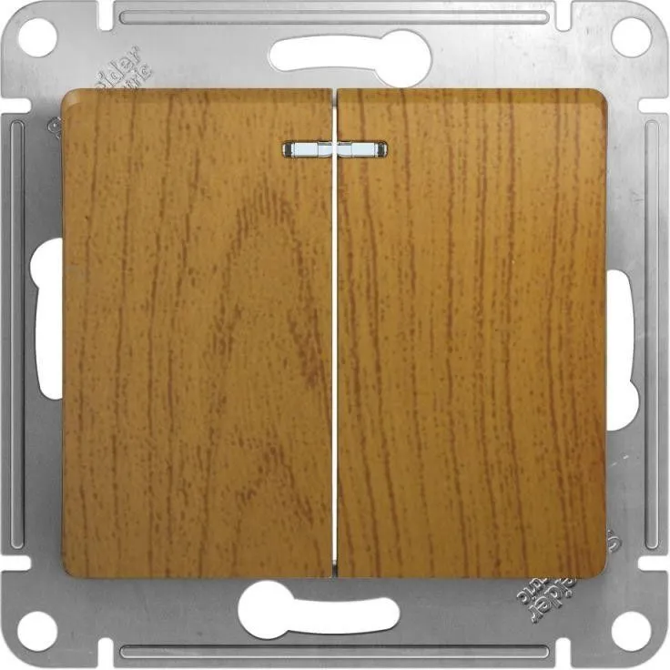 Выключатель 2-кл. СП Glossa 10А IP20 (сх. 5а) 10AX с подсветкой механизм дерево дуб SE GSL000553
