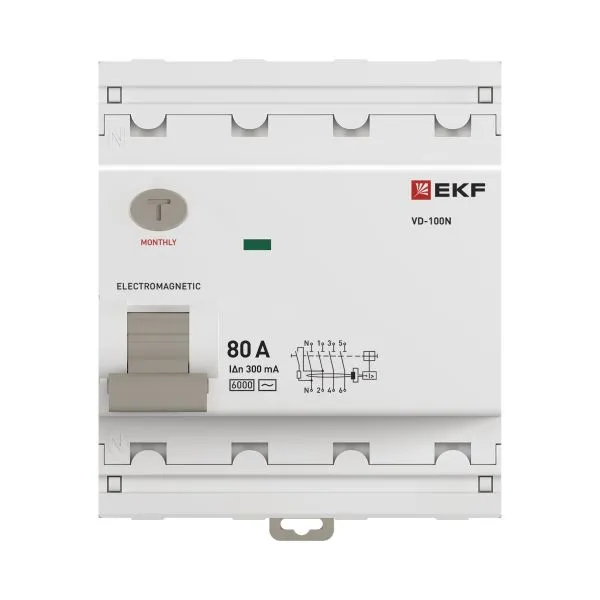 ВДТ ВД-100N 4P 80А 300мА AC эл-мех 6кА PROXIMA EKF - Фото 4