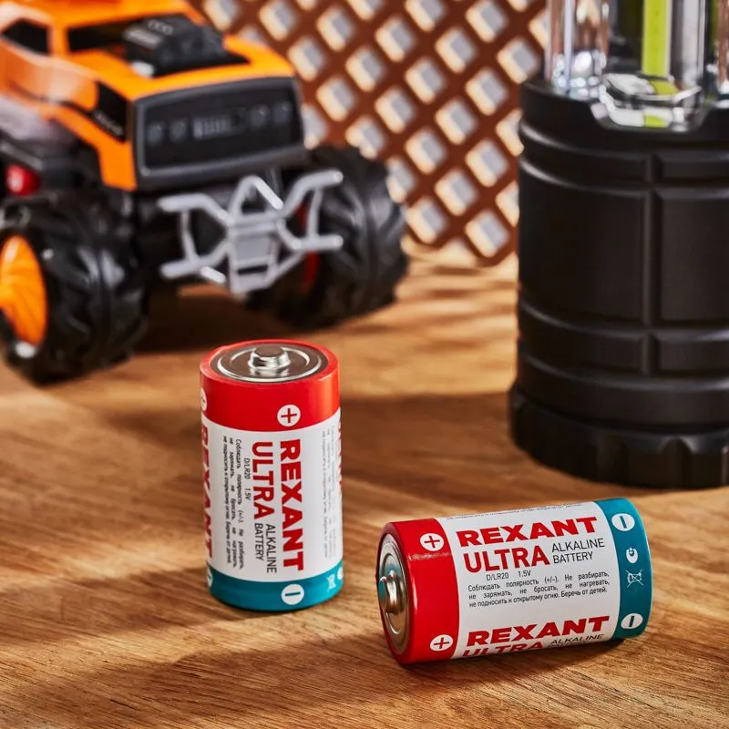 Батарейка алкалиновая D/LR20, 1,5В, 2 шт, блистер REXANT - Фото 2