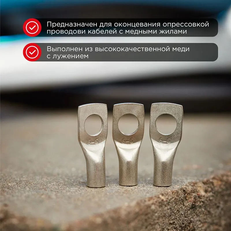 Наконечник медный луженый ТМЛ-Р 6–6 (6мм² - Ø6мм) (в упак. 10 шт.) REXANT - Фото 2