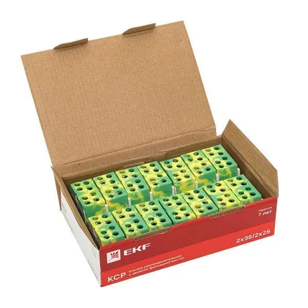 Клемма распределительная КСР с двойным винтом 2x35/2x25 желто-зеленая EKF - Фото 8