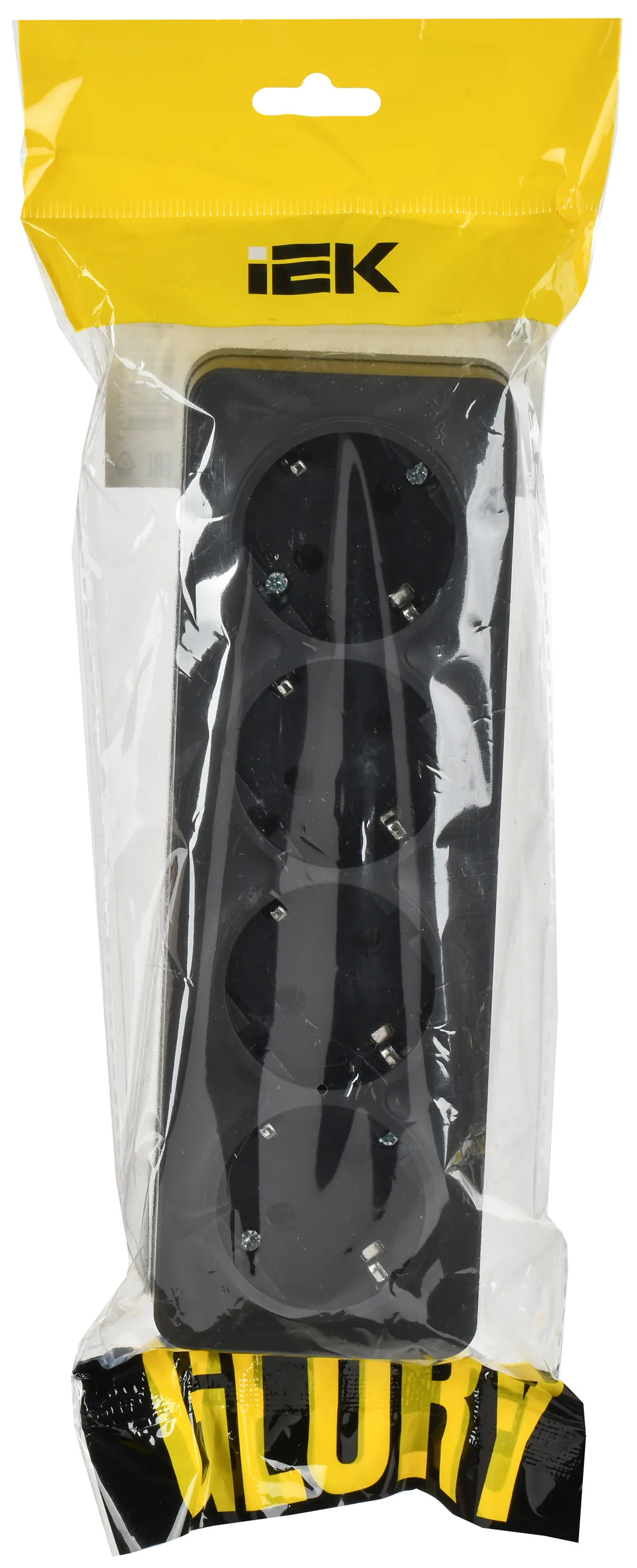 GLORY Розетка 4-местная для открытой установки с заземлением без защитных шторок 16А РС24-3-ХЧм черный матовый IEK - Фото 2