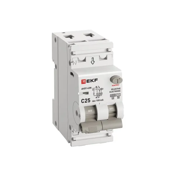Диф. автомат АВДТ-63N 1P+N 25А (C) 100мА (AC-S) эл 6кА PROXIMA EKF - Фото 2