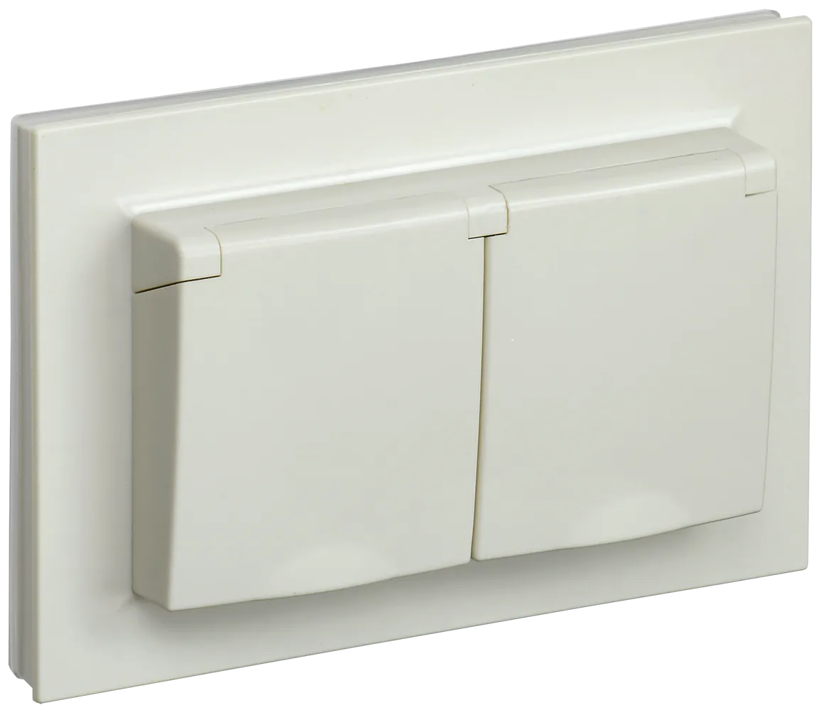 BRITE Розетка 2-местная с заземлением с защитными шторками и крышкой 16А в сборе IP44 РСбш12-3-44-БрКр бежевый IEK BR-R26-16-44-K10-F